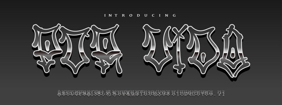 Por Vida: A Chicano graffiti script. Metallic tattoo font for West Coast streetwear branding, hip-hop logos, and urban shirts.