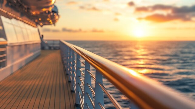 Cruise ship deck with the ocean horizon; luxury travel concept. generative ai