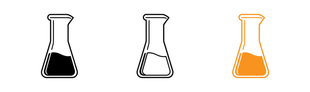 Laboratory erlenmeyer flask line icons