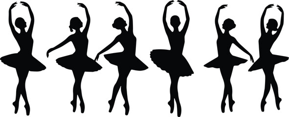 Minimalist black ballet dancers in various graceful poses silhouette vector icon set © VEC Wizard