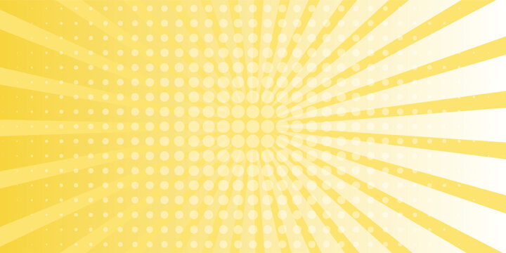 Yellow art abstract background with light of sunburst. yellow starburst with halftone. sun ray retro background with flash simple abstract modern