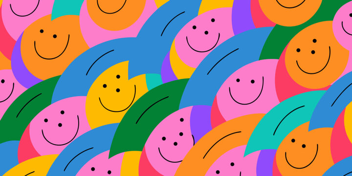 Repeating pattern of colorful smiley faces with simple line art vibrant and cheerful high quality
