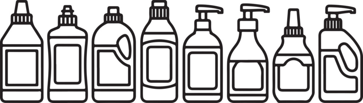 Collection of eight wine bottles in a row flat icon set Vector