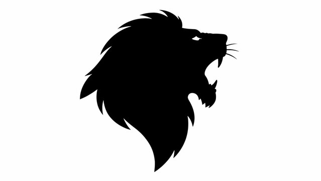 Majestic roaring lion head silhouette, powerful black lion profile vector, aggressive wild animal mascot icon for sports branding and logo design