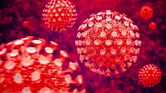 4K Ultra HD footage of a Hantavirus closeup capturing the detailed spherical virus morphology, Orthohantavirus capsid shell, and microscopic viral pathogen biology