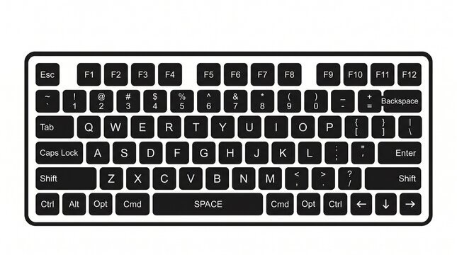 Modern black computer keyboard layout isolated on white background