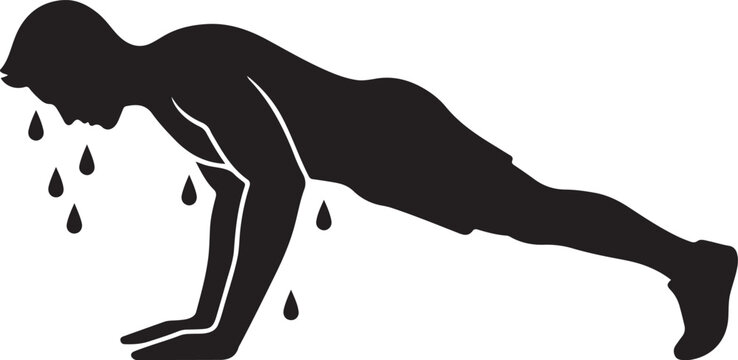 Sweating after one push-up silhouette vector