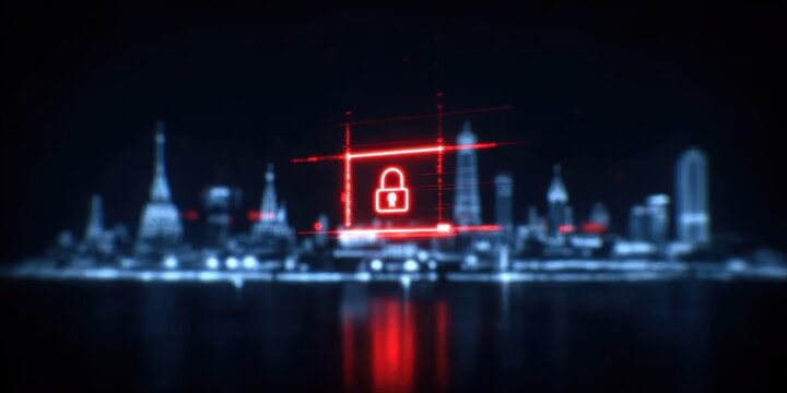 The screen flickers during a cyber attack as a security threat targets a vulnerability, but the defense prevents a breach of the critical infrastructure systems.