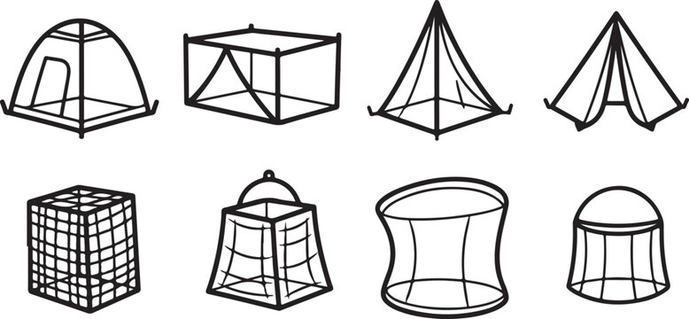 Set of 3d geometric wireframe shapes colorful vector illustration Vector