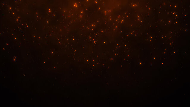 Glowing Fire Sparks and Embers on Dark Background	