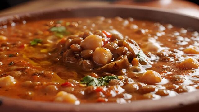 Hearty Lentil and Chickpea Stew in a Rustic Bowl.