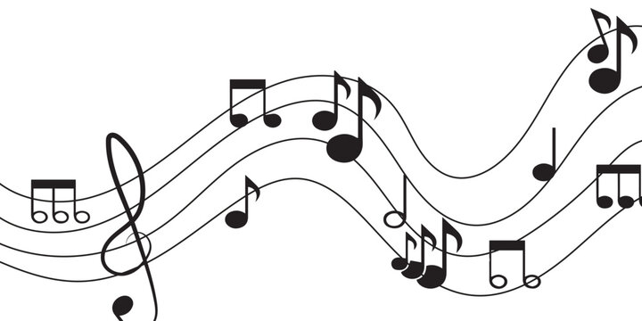 Musical notes dancing along a flowing staff.