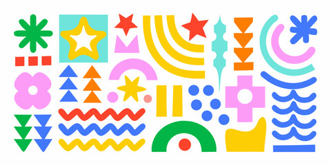 Obraz premium Assorted geometric and organic shapes in vibrant colors on a white background high quality professional