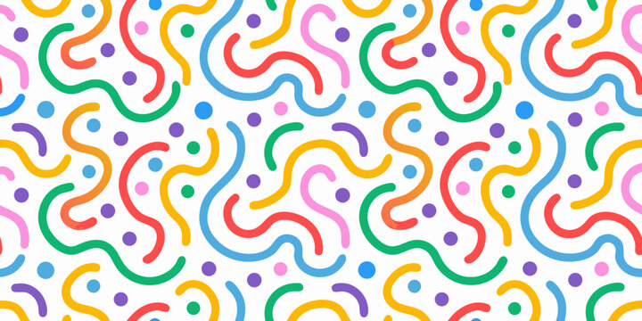 Colorful abstract squiggly line pattern with circles on a white background high quality professional detailed