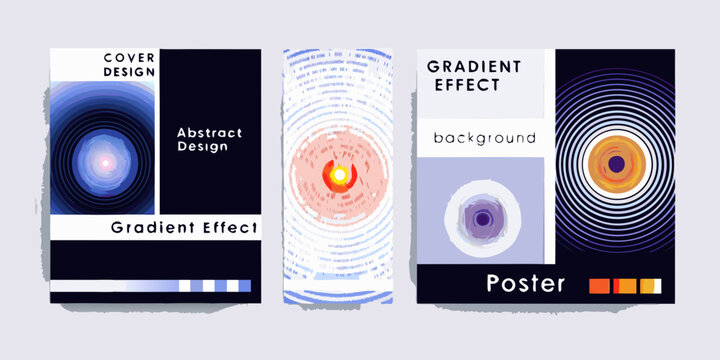 Four abstract gradient effect posters with circular designs and minimalist typography high quality professional detailed