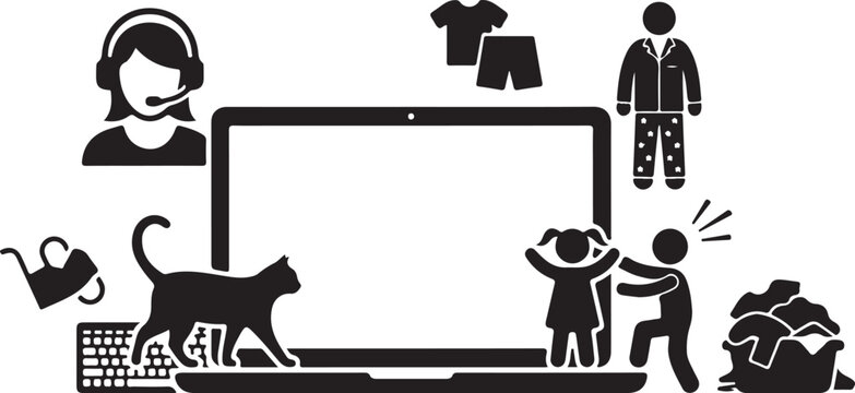 Zoom meeting disaster silhouette, funny remote work design