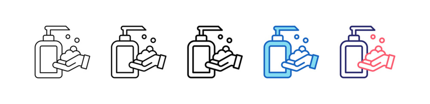 Hand Soap Icon In 5 Different Styles Set Collection.   