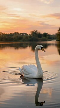 A swan on a lake at sunset