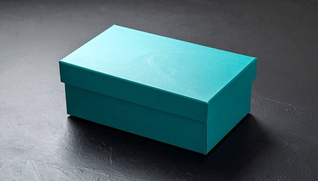 Turquoise Rectangular Gift Box Resting on Dark Textured Table Surface