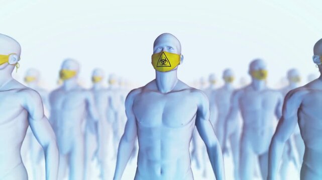 4K Ultra HD footage of a 3D rendering male crowd outbreak medical animation highlighting Hantavirus pulmonary syndrome and blood test tracking