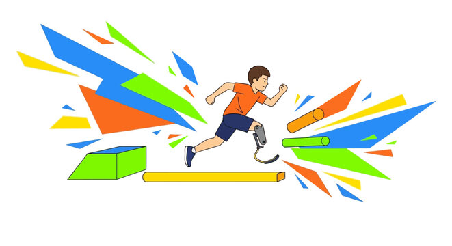 Boy Running Fast with Prosthetic.