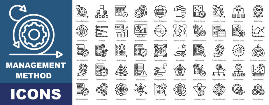 Scrum Development icon pack collection set for business management. With Verified Document, Employee Report, Performance Analysis, Rejected Document, Customer Support.