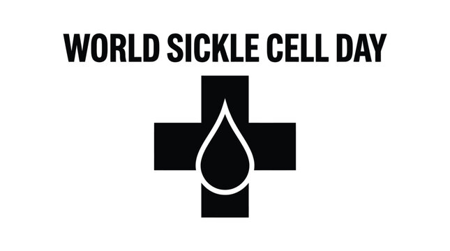 World sickle cell day graphic design featuring a medical cross symbol and a blood drop icon