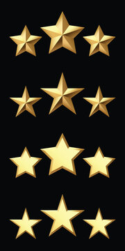 Golden stars gleam with polished shine. Each star shines with crisp, bold edges. They form neat rows, simple and elegant. Perfect for rating systems or customer feedback. Use them for reviews, scores