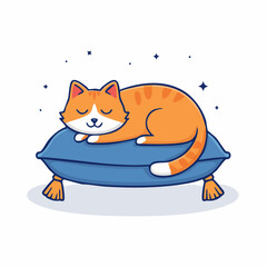 Obraz premium Cute Orange Cat Sleeping on Blue Pillow