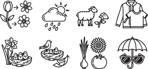 Hand drawn doodle icons collection of plants animals and objects Vector © Nur