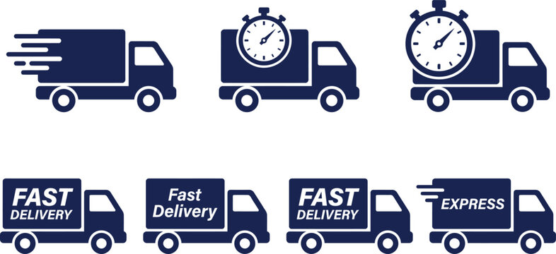 Logistics delivery trucks and cargo vehicles collection for shipping transportation service concept
