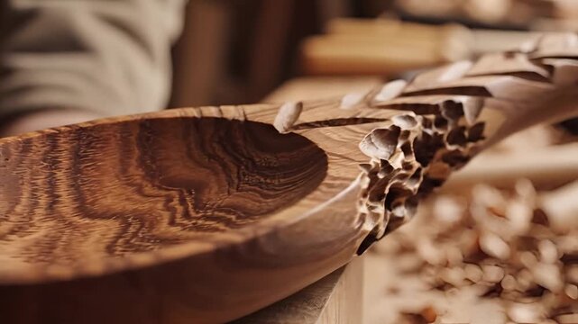 Closeup of a HandCarved Wooden Spoon Being Crafted.