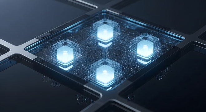 Microchip Processor Architecture with Glowing Central Data Hubs Representing Advanced Hardware Engineering and High Performance Computing Power Concept