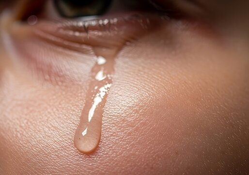 Extreme  reveals a glistening tear tracing a path down human skin