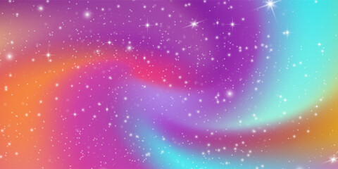 Unicorn magical bokeh background with pastel rainbow gradient and sparkling stars for fantasy design. Soft pink, purple and blue colors with glowing light effects. Dreamy fairy tale atmosphere. © Qiana