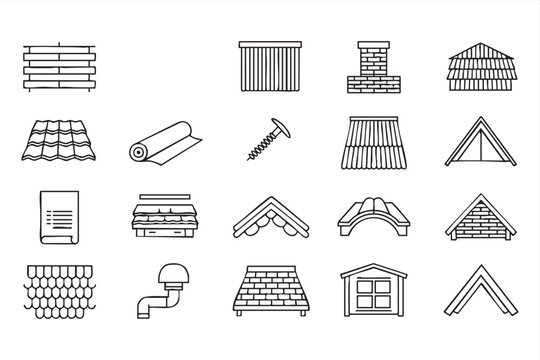 Home renovation vector icon collection for roof installation maintenance and construction templates