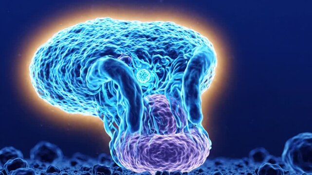 Cellular Defense Phagocytosis: Glowing Macrophage Engulfing Pathogen 3D Microscopic Immunology Animation