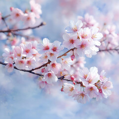 Naklejka premium Delicate Cherry Blossom Watercolor Branch