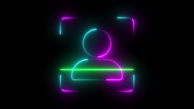 Neon user scanning animation user face scan identification technology cyber security concept.
