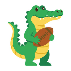 Fototapeta premium Cute Green Crocodile Mascot Playing American Football Standing Isolated on White Background