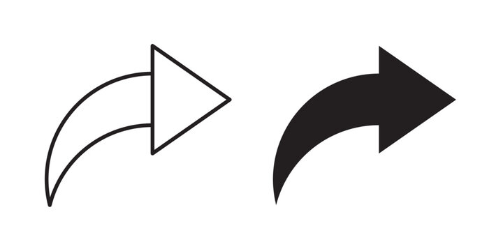 Share icon Curved Share Arrow Icon Set - Redirection and Forward Symbol in Line Art and Solid Style 