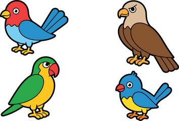 Fototapeta premium Cute Cartoon Bird Collection with Parrot Eagle and Colorful Flying Birds Vector Style Illustration