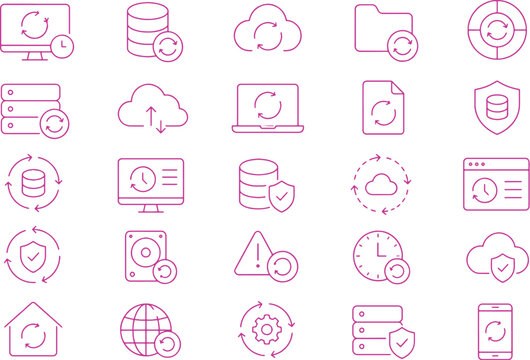 Disaster recovery icon set minimalist line art backup restore vector collection