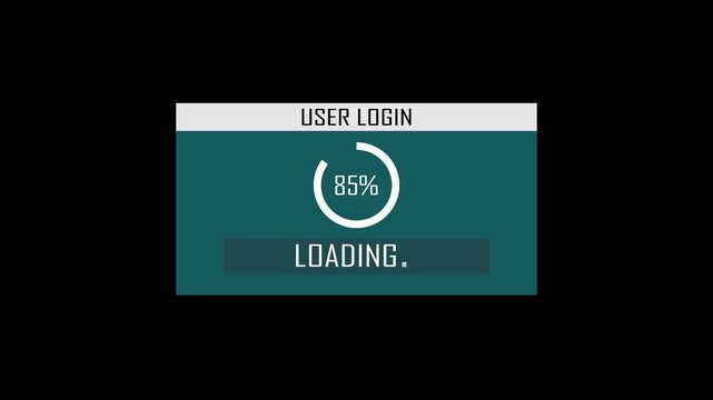 red exclamation mark warning interface with login progress animation and chroma key background. user login loading animation with technical warning alert on green screen background. 