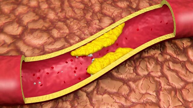3D Animation of Blood Clot Formation in Artery - Atherosclerosis and Thrombosis Medical Stock Video
