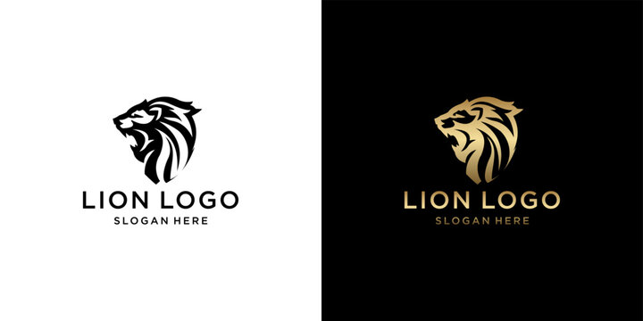 Lion logo design with slogan template.
