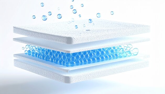 水滴を吸収する高機能シートの断面構造グラフィック ジェネレーティブAI