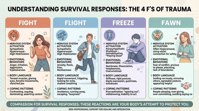 Fight Flight Freeze Fawn Trauma Response Infographic