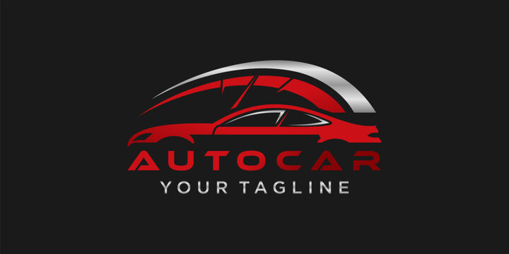 Red Sports Car Logo with Dynamic Silver Speed Arch on Black Background