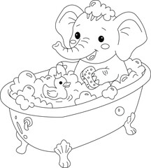 a lonly  elephant taking a bath coloring page for kids © puspitabormon